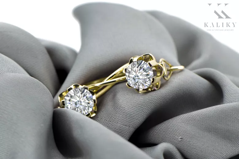 Циркон 14K жълто злато Обеци Винтидж vec019y